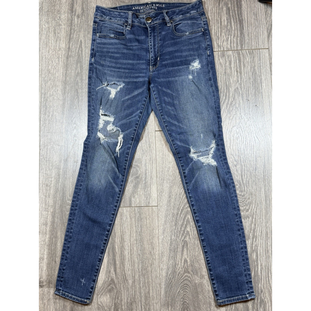 American Eagle Super Stretch Denim Jeans Women's Size 8 Regular Distressed - Picture 1 of 9